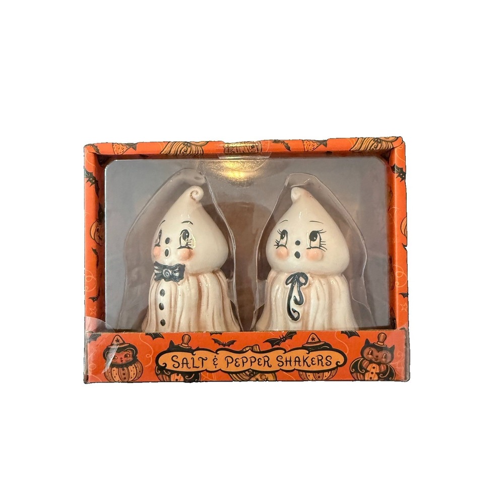 Johanna Parker Halloween Ghost Salt and Pepper Shakers Vintage Style Ceramic Set